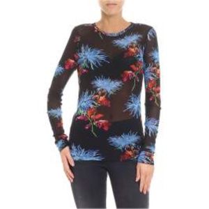 NWT Diane Von Furstenberg Hewes Black Floral Printed Mesh Stretch Mesh Top M